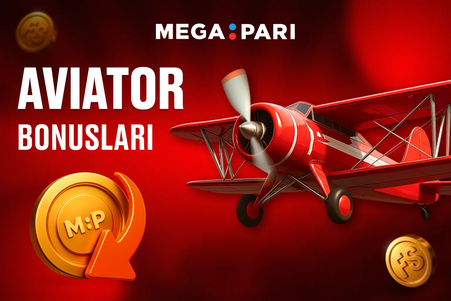 Megapari Aviator Bonusları Megapari Aviator oyununa özel bonusları tanıtan kırmızı zeminli dijital afiş