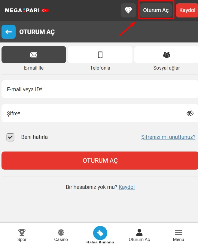 Megapari Hesap Giriş Sayfası