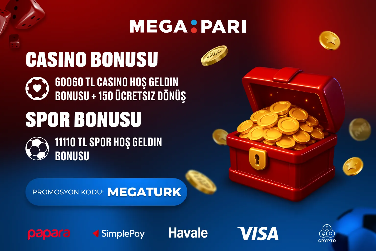 Megapari Hoş Geldin Bonusu Megapari hoş geldin bonusunu temsil eden altın paralar ve hediye kutusu görseli