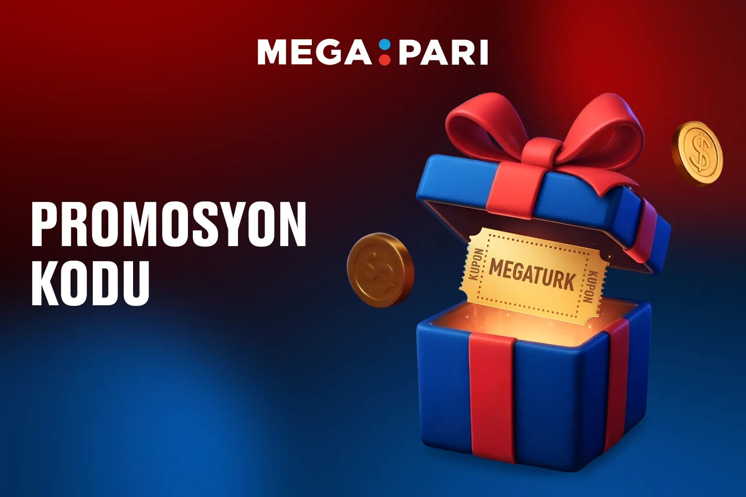 Megapari Promosyon Kodu Megapari promosyon kodunu simgeleyen hediye kutusu ve kupon illüstrasyonu