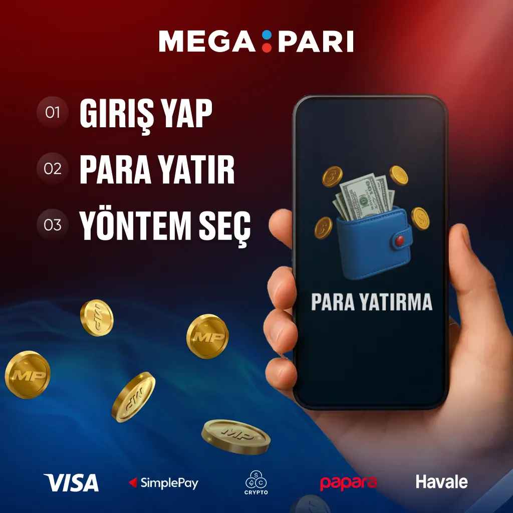 Megapari Para Yatırma Adımları Görsel Anlatım Megapari kullanıcı arayüzünde para yatırma sürecini simgeleyen dijital grafik, hızlı ve kolay işlemi temsil eder